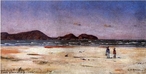 Obra do pintor Alfredo Andersen mostrando a praia de Pontal do Sul.  Palavras-chave: Alfredo Andersen, Pontal do Sul, pintura paranaense