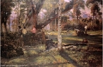 Obra do pintor Alfredo Andersen mostrando o sapeco da erva-mate. <br/>  Palavras-chave: Alfredo Andeersen, erva-mate, pintura paranaense