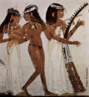 Afresco encontrado em Tebas, Egito. c. 1422 a 1411 a.C. que mostra um grupo de mulheres tocando flauta, alade e harpa. <br/><br/> Palavras-chave: afresco, mulheres tocando flauta, alade e harpa, arte egpcia