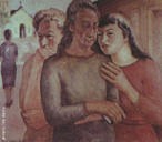 Pintura do Artista Guido Viaro. A obra  de 1943 e a tcnica utilizada  leo sobre tela, com dimenses de 76 x 90 cm. <br/><br/> Palavras-chave: guido viaro, fofoqueiras, pintura, arte paranaense