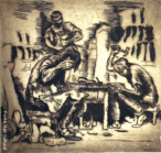 Gravura do artista paranaense Poty Lazzarotto. A tcnica utilizada  ponta-seca (gravura em metal) com dimenses de 22 x 23,2 cm [mancha] / 36,5 x 27,8 cm [papel].  